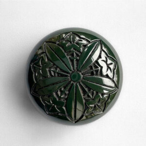 伝統工芸品　永平寺紋手彫香合　村上堆朱　濃緑色本漆　